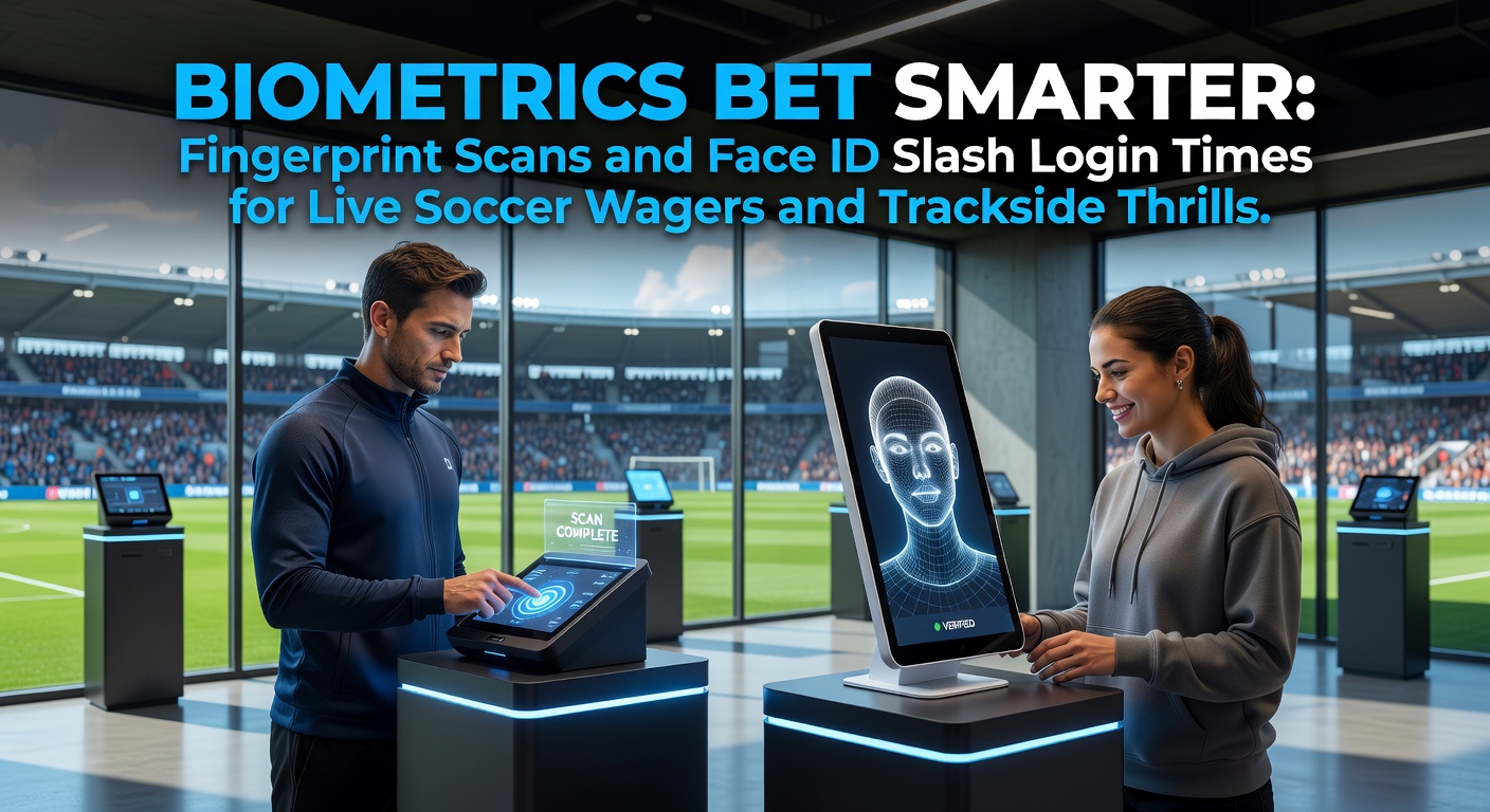 Smartphone displaying biometric login for a live soccer betting app, with fingerprint scan active amid flashing odds