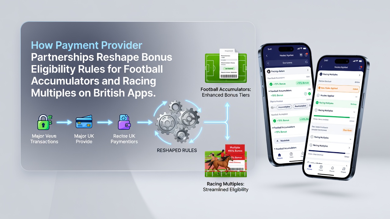 Illustration of payment provider partnerships influencing bonus eligibility for football accumulators and racing multiples on British apps