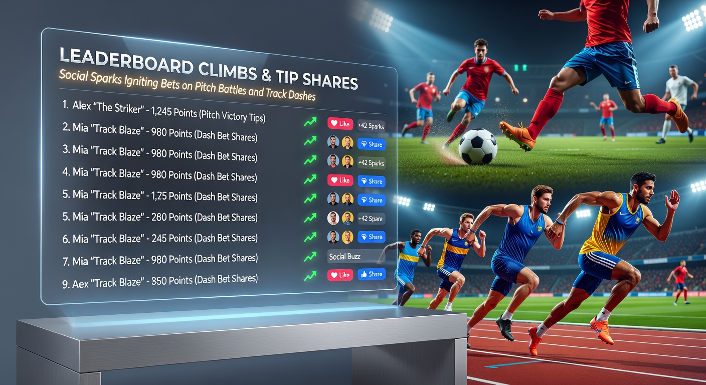 Group of bettors sharing tips on a mobile app during a horse racing event, with leaderboard rankings updating in the background