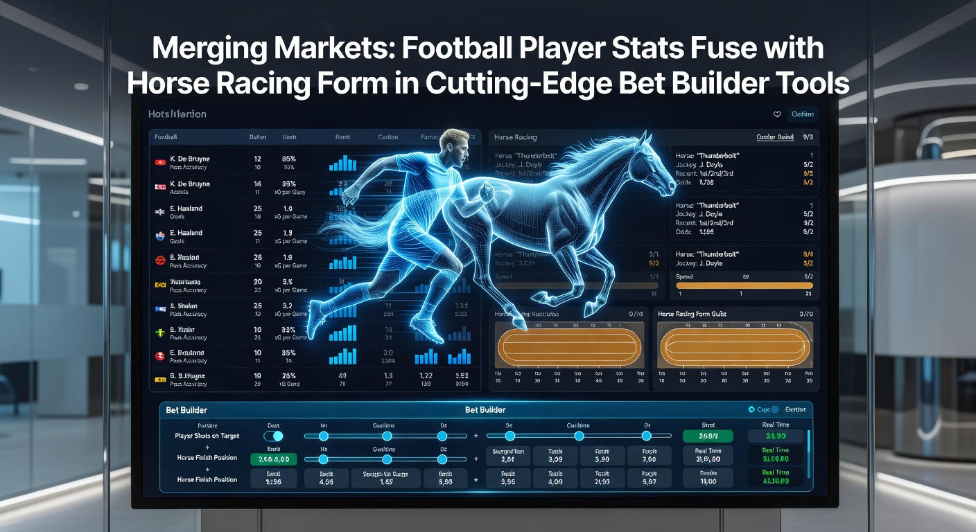Close-up of a mobile bet slip displaying merged markets: a soccer player's assist prop alongside a horse's place prediction, with live odds updating
