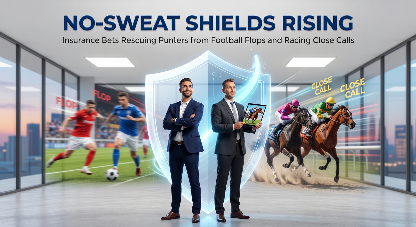 Graphic showing a safety net catching falling betting slips amid soccer goals and horse racing finishes