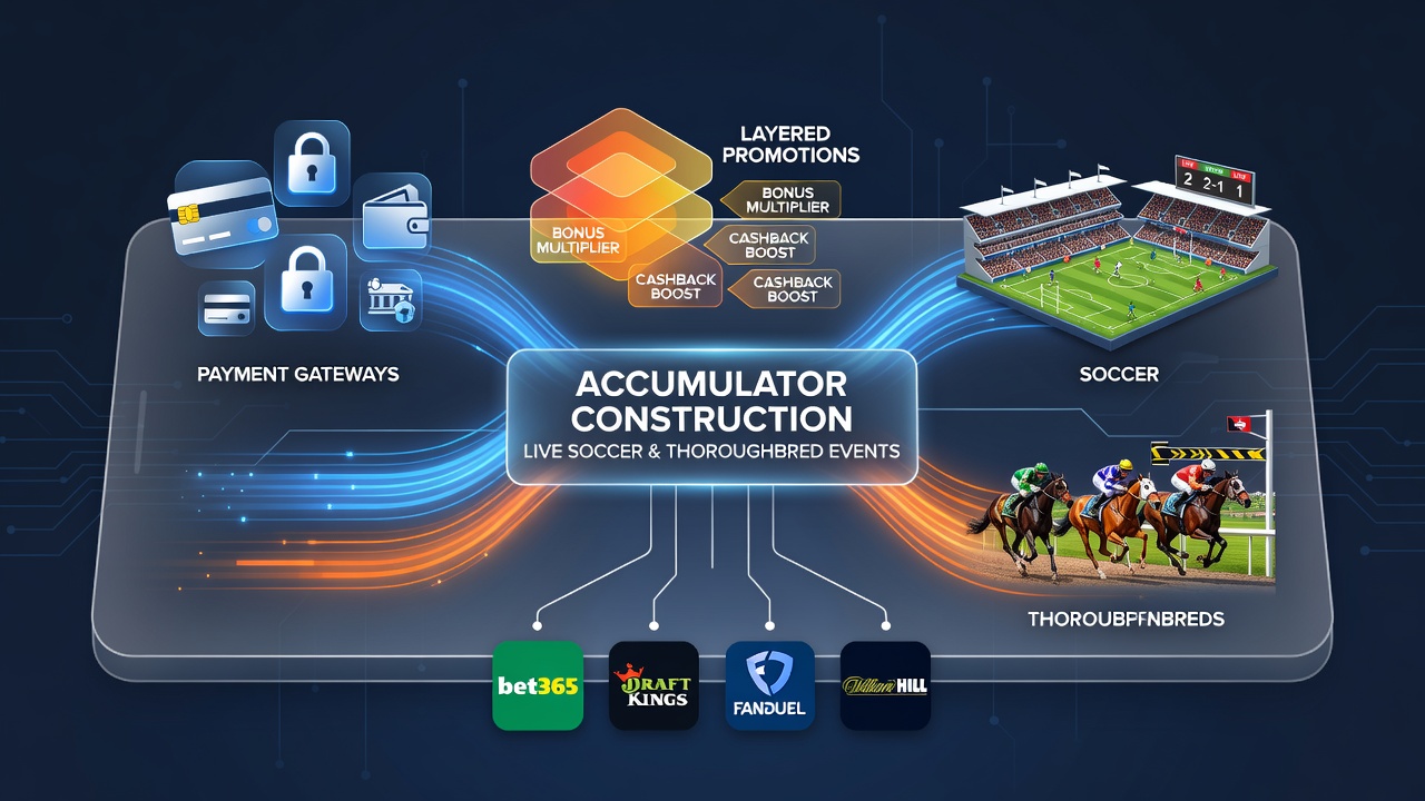 Mobile betting interface showing payment options and accumulator builder for soccer and horse racing events