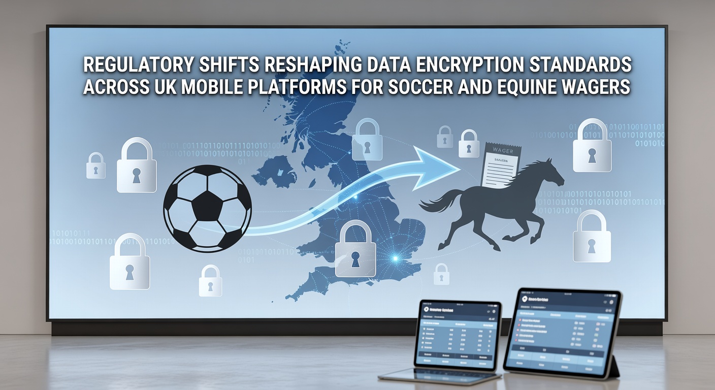 Illustration of data encryption protocols updating across mobile betting interfaces for soccer matches and horse racing events