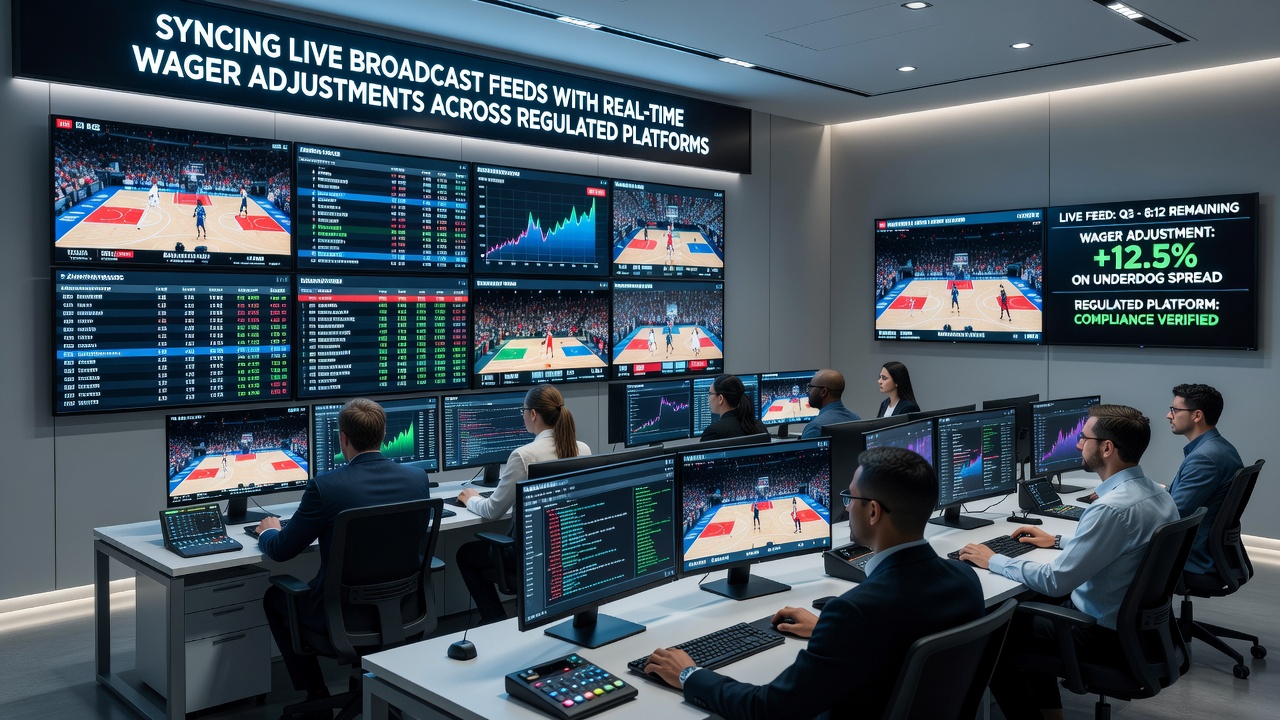 Diagram showing real-time wager adjustment workflow between broadcast feeds and regulated betting platforms