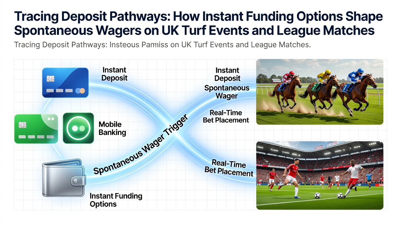 Illustration of instant deposit pathways connecting mobile banking apps to UK betting platforms for horse racing and football wagers