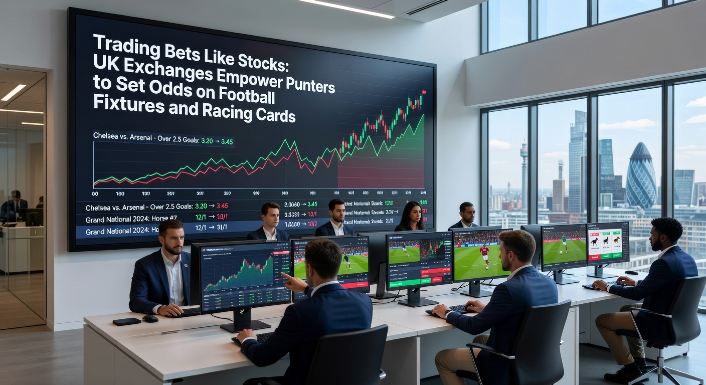 Dynamic screenshot of a UK betting exchange dashboard displaying live odds for a Premier League football fixture, with back and lay options highlighted